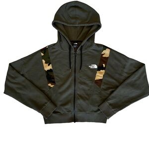 The North Face Cropped Athletic Full Zip Hoodie Size M Olive Camo